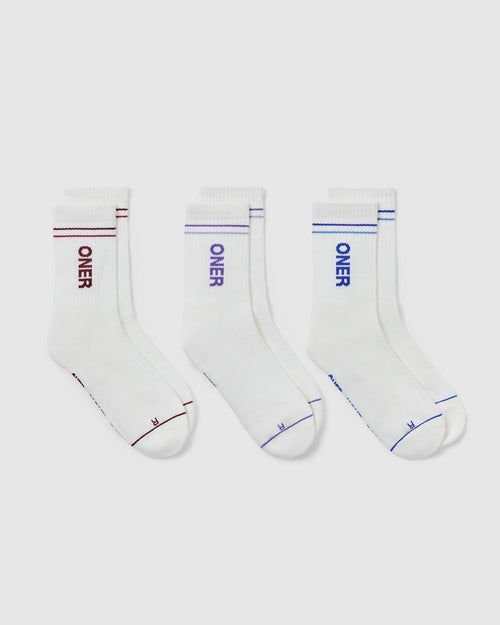 Oner Modal Oner Crew Socks 3 Pack | Off White/Multi