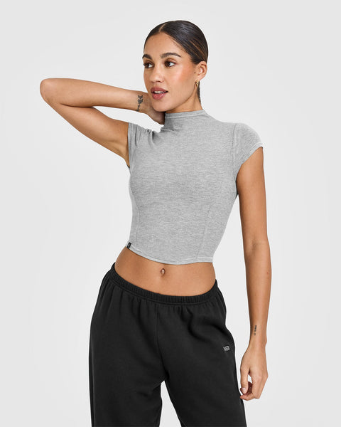 Mellow Rib Mid Mock Neck T-Shirt | Charcoal Marl