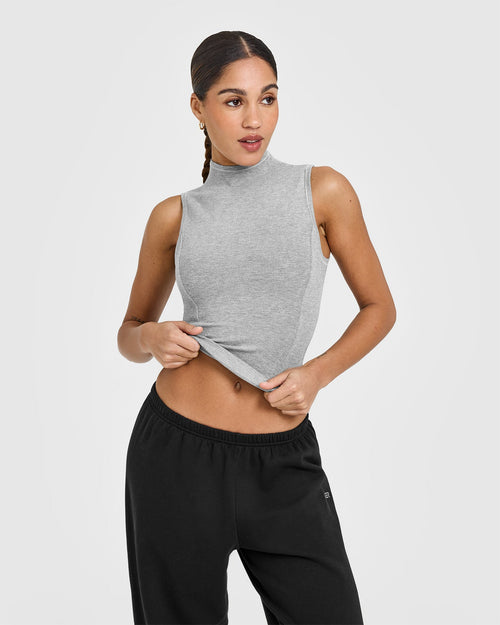 ★rolarola★ HALTER NECK LAYERED ONEPIECE GRAY Mock Neck Tank Top Women's - Coal | Oner Active US