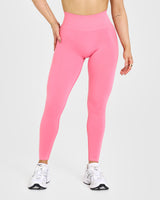 Effortless Seamless Leggings with White Logo | Peony Pink
