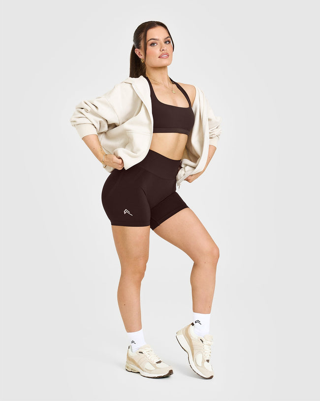 EffortlessLift™ Seamless Shorts with White Logo | 70% Cocoa