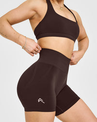EffortlessLift™ Seamless Shorts with White Logo | 70% Cocoa