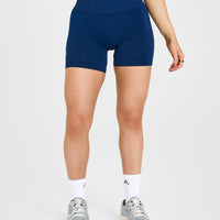 EffortlessLift™ Seamless Shorts with White Logo | Midnight