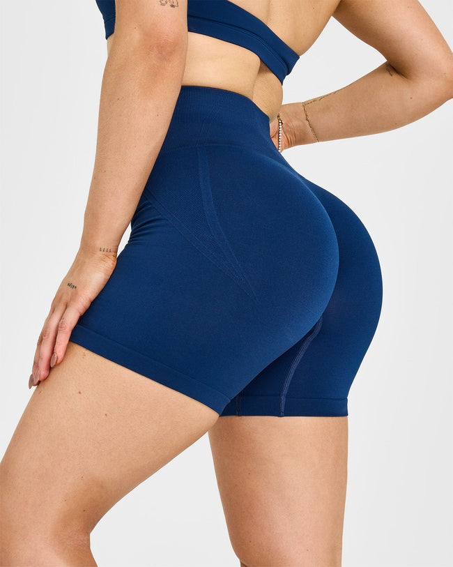 EffortlessLift™ Seamless Shorts with White Logo | Midnight