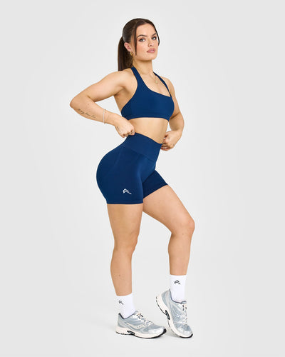 EffortlessLift™ Seamless Shorts with White Logo | Midnight