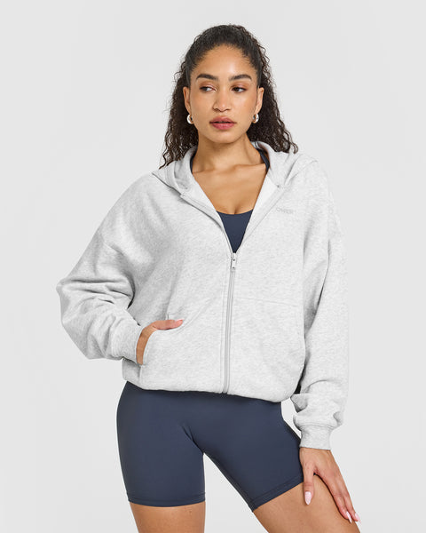 Mid Weight Zip Through Hoodie Light Grey Marl - Main Image