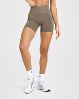 Effortless Seamless Shorts with White Logo | Moss Brown