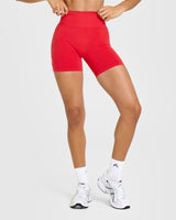 Effortless Seamless Shorts with White Logo | Muscle Mommy Red