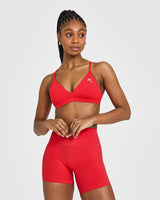 EasyLift™ Ultra Minimal V Neck Bralette with White Logo | Muscle Mommy Red