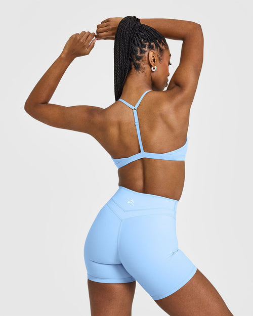 EasyLift™ Ultra Minimal V Neck Bralette with White Logo | Powdered Blue