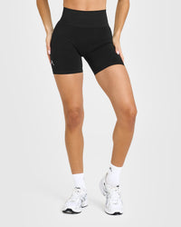 EffortlessLift™ Seamless Shorts with White Logo | Black