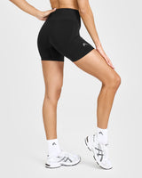 EffortlessLift™ Seamless Shorts with White Logo | Black