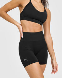 EffortlessLift™ Seamless Shorts with White Logo | Black