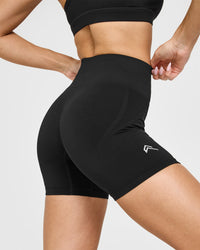 EffortlessLift™ Seamless Shorts with White Logo | Black