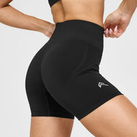 EffortlessLift™ Seamless Shorts with White Logo | Black