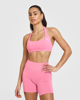 EasyLift™ Halter Bralette with White Logo | Peony Pink