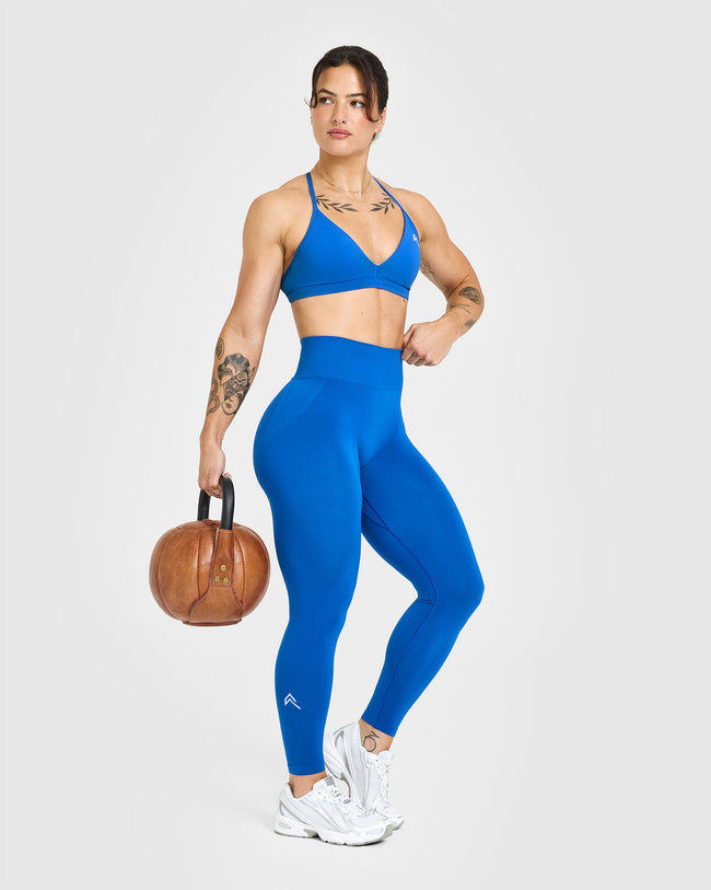 EffortlessLift™ Seamless Leggings with White Logo | Oasis Blue