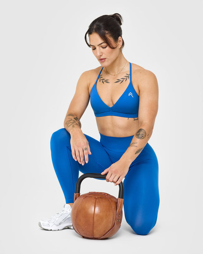 EffortlessLift™ Seamless Leggings with White Logo | Oasis Blue