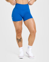 Effortless Seamless Shorts with White Logo | Oasis Blue