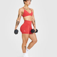 EffortlessLift™ Seamless Shorts with White Logo | Sweet Red