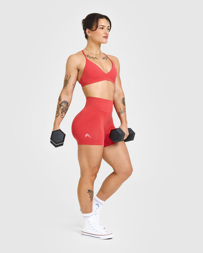 EffortlessLift™ Seamless Shorts with White Logo | Sweet Red