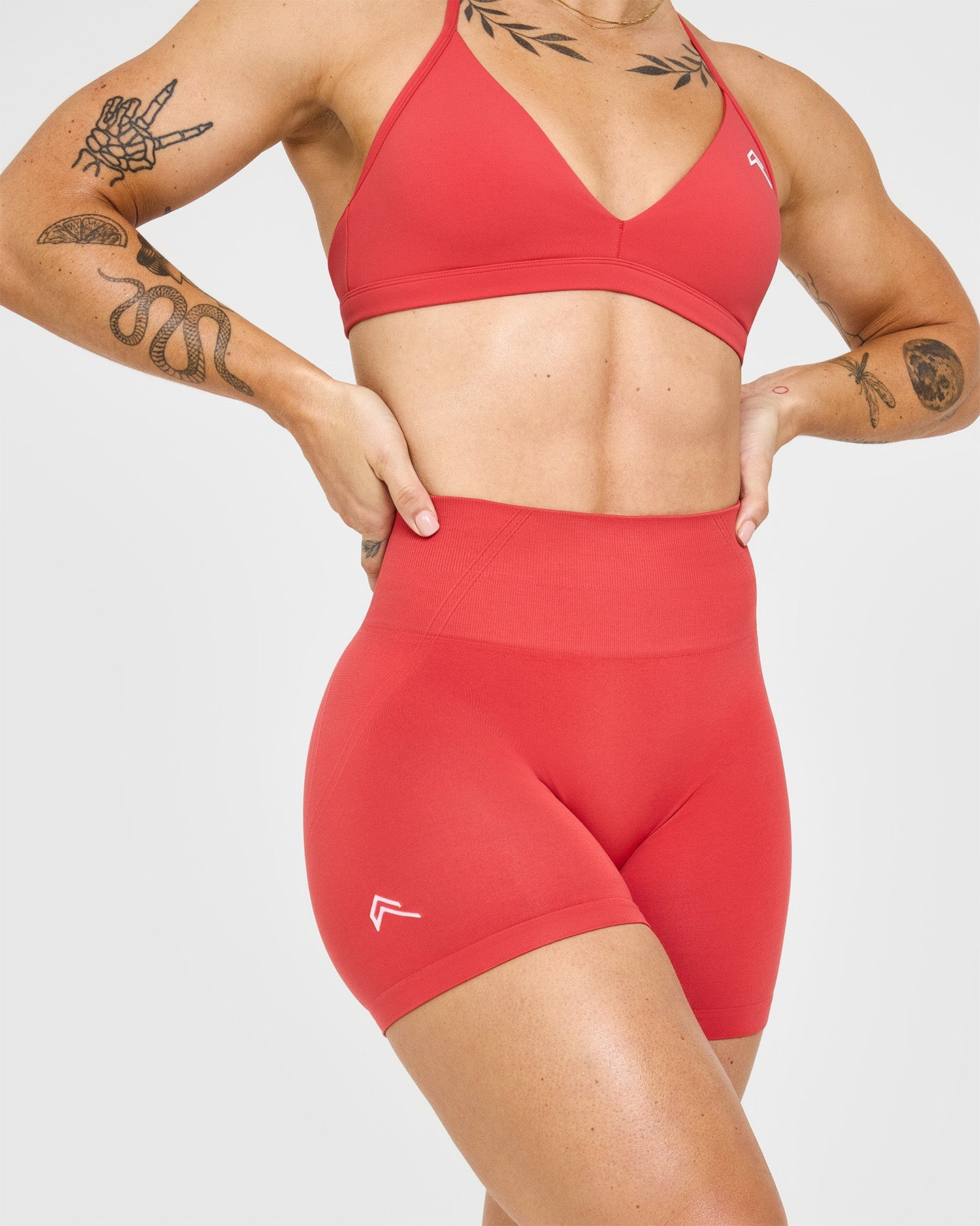 EffortlessLift™ Seamless Shorts with White Logo | Sweet Red
