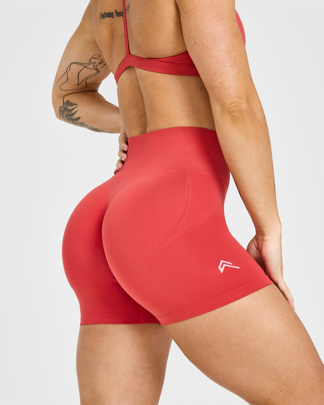 EffortlessLift™ Seamless Shorts with White Logo | Sweet Red