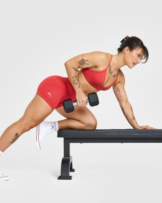 EffortlessLift™ Seamless Shorts with White Logo | Sweet Red