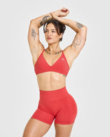 EasyLift™ Ultra Minimal V Neck Bralette with White Logo | Washed Sweet Red