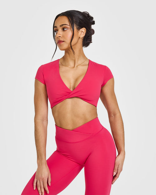 Oner Modal Unified Twist Front Short Sleeve Crop Top | Berry Bloom