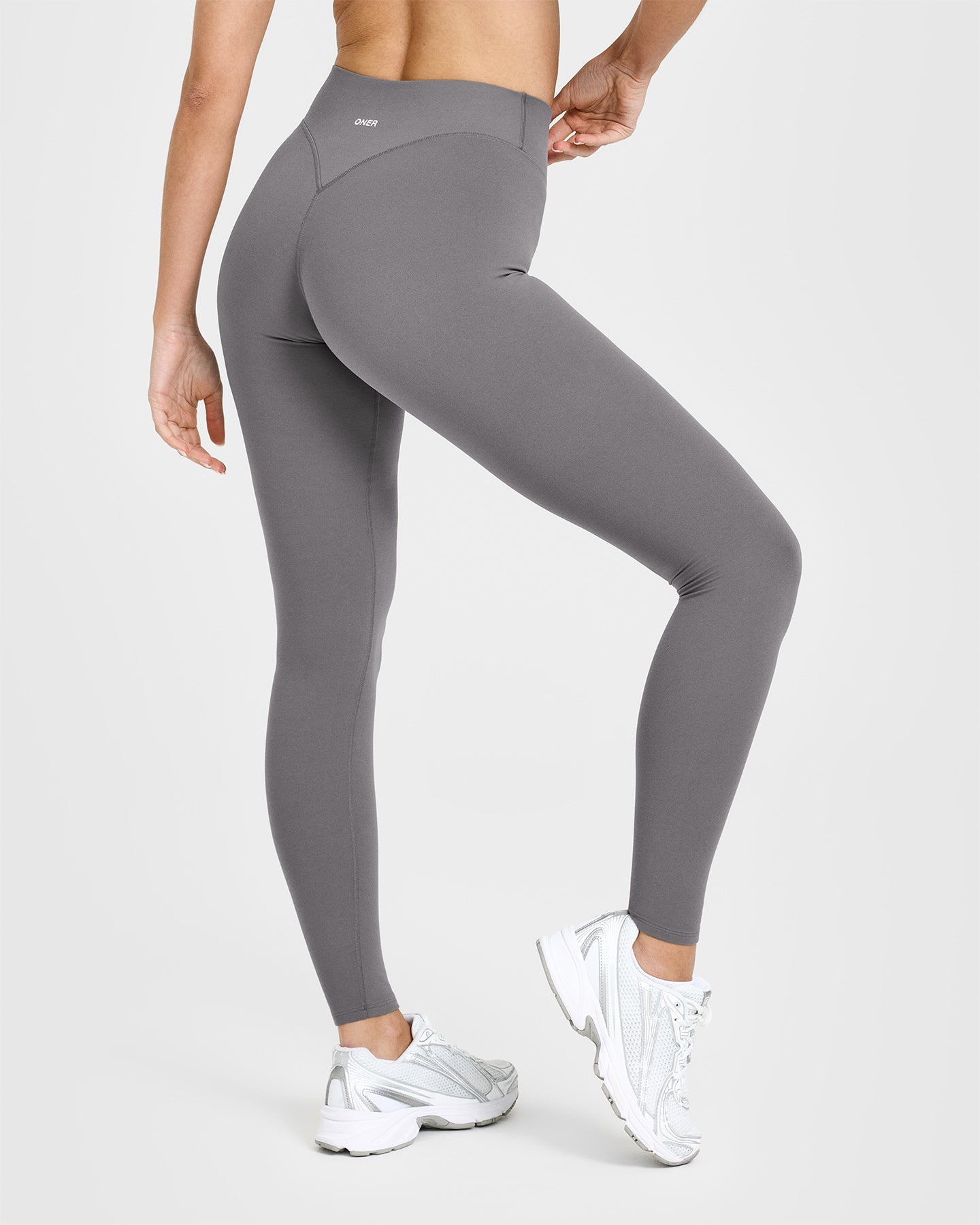 SoftMotion™ Leggings with White Logo | Ash Gray