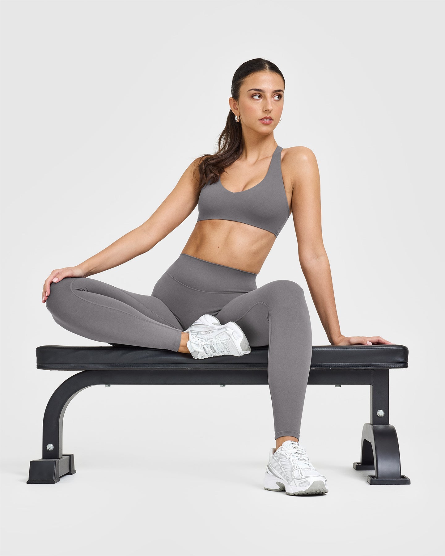 SoftMotion™ Leggings with White Logo | Ash Gray