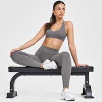 SoftMotion™ Leggings with White Logo | Ash Gray