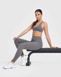 SoftMotion™ Leggings with White Logo | Ash Gray