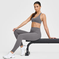 SoftMotion™ Leggings with White Logo | Ash Gray