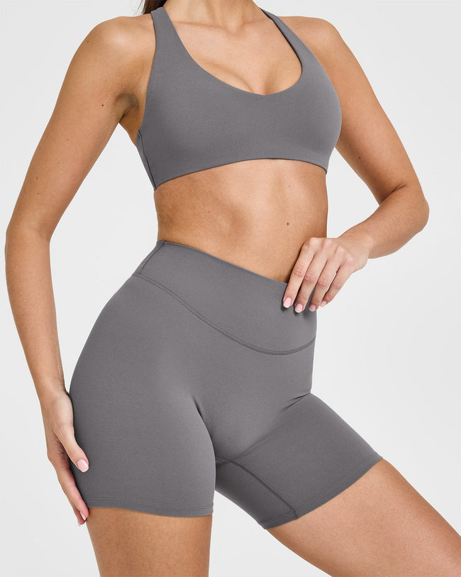 SoftMotion™ Shorts 6" with White Logo | Ash Gray