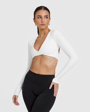 UnifiedMove Twist Front Long Sleeve Crop Top in White | Oner Active US