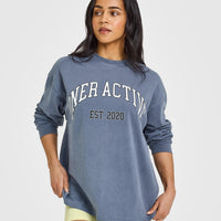 Oner Graphic Washed Long Sleeve Top | Granite Blue