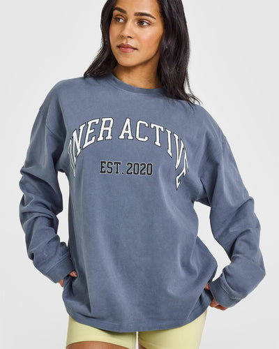 Oner Graphic Washed Long Sleeve Top | Granite Blue