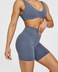 SoftMotion™ Cycling Shorts 8" with White Logo | Granite Blue