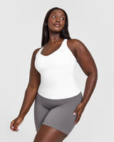 Unified V Neck Cross Back Tank Top | White