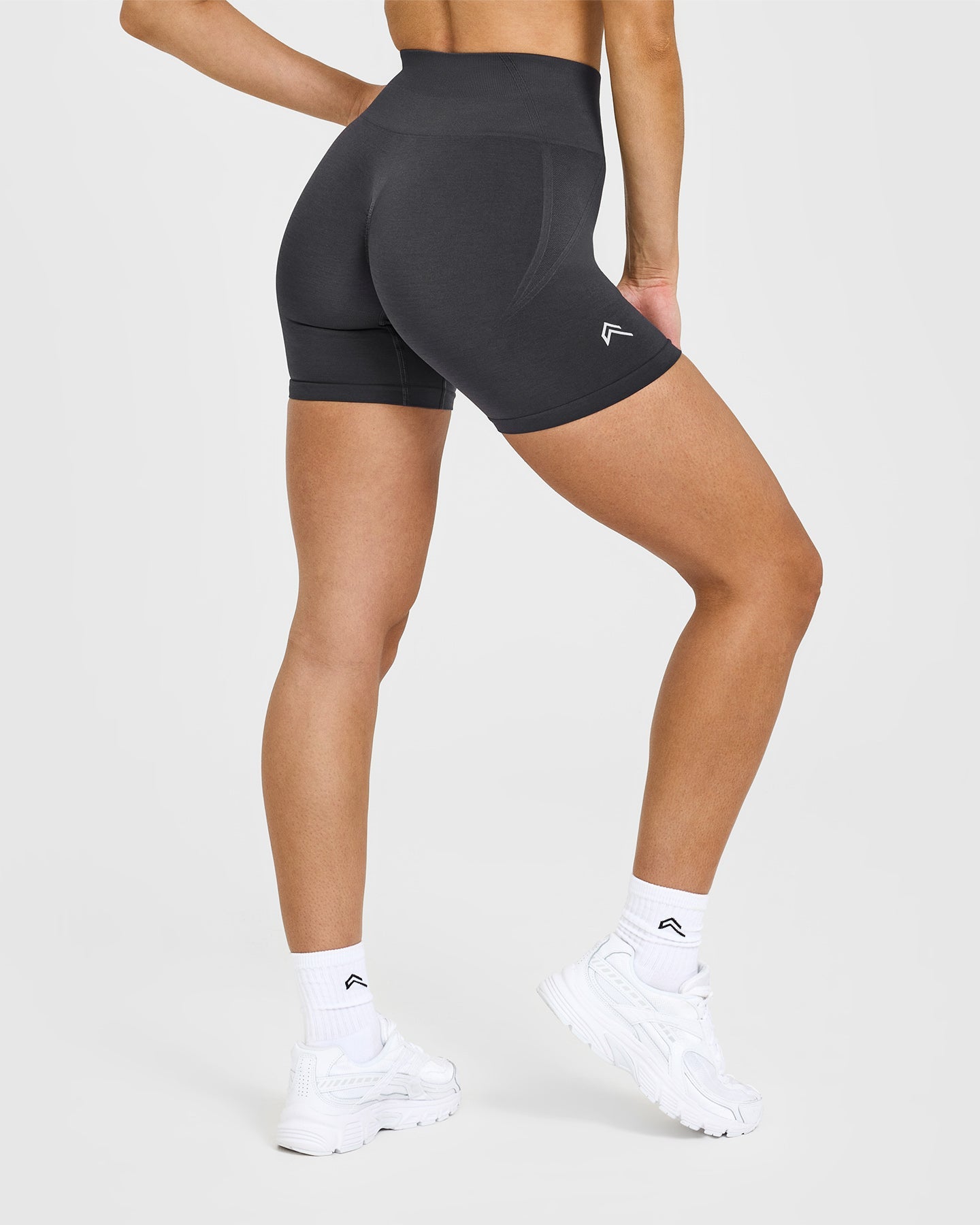 EffortlessLift™ Seamless Shorts with White Logo | Coal