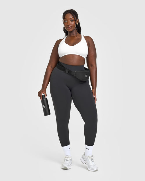 Effortless Seamless Racer Back Sports Bra with White Logo | White