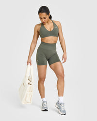 EffortlessLift™ Seamless Shorts with White Logo | Dark Khaki