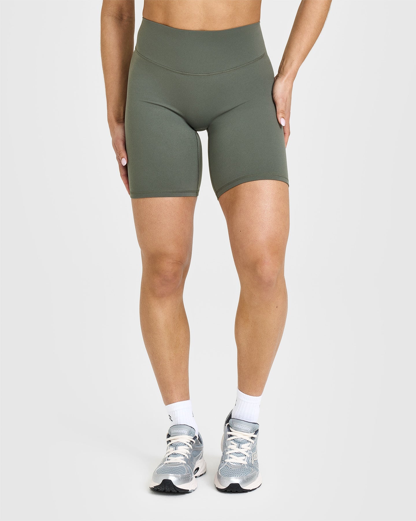 SoftMotion™ Cycling Shorts 8" with White Logo | Dark Khaki