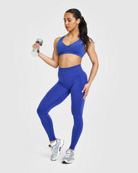 EffortlessLift™ Seamless Leggings with White Logo | Space Blue