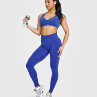 EffortlessLift™ Seamless Leggings with White Logo | Space Blue