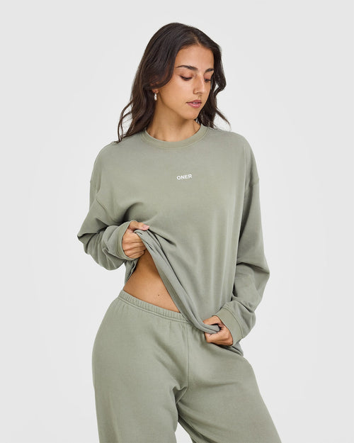 Oner Modal Oversized Washed Long Sleeve Top | Washed Soft Sage Green