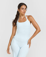 Mellow™ Rib Halter Neck Vest with Built in Bra Shelf | Cloud Blue