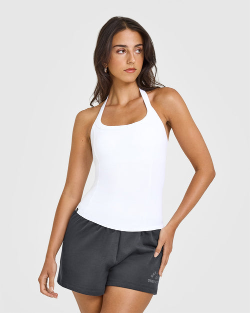 Oner Modal Mellow™ Rib Halter Neck Vest with Built in Bra Shelf | White